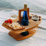 LittleHomely Wood Portable Wine Picnic Table Glass Holder