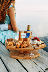 LittleHomely Wood Portable Wine Picnic Table Glass Holder