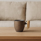 LittleHomely Japanese Stoneware Coffee Mug Wooden Handle