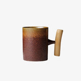 LittleHomely Wabi Sabi Ceramic Mug Vertical Wood Handle