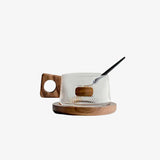 LittleHomely Ribbed Glass & Wood Coffee Cup & Coaster Set