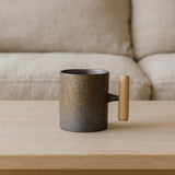 LittleHomely Wabi Sabi Ceramic Mug Vertical Wood Handle