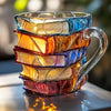 A Single Painted Coffee Mug Designed for Book Lovers Holding 7 Ounces These Stackable Mugs Are Unique Handmade Colored Glass Items Perfect for Librarians And Women in Book Clubs This Novelty 3D Colorful Glass Book Cup Serves As a Creative Coffee