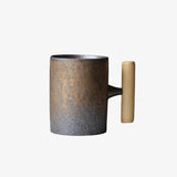 LittleHomely Wabi Sabi Ceramic Mug Vertical Wood Handle