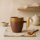 LittleHomely Japanese Stoneware Coffee Mug Wooden Handle